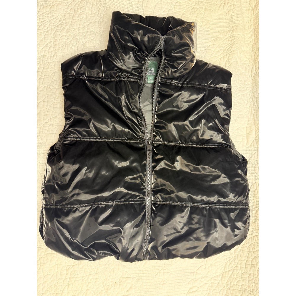 Wild Fable Womens Shiny Black Puffer Vest Sleeveless Quilted Jacket XS